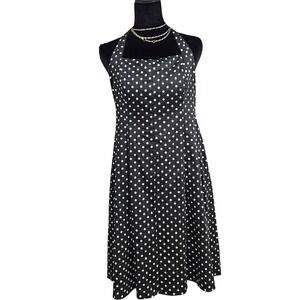 Positive Attitude Petite Womens 8 Black White Polka Dot Halter Fit Flare Dress